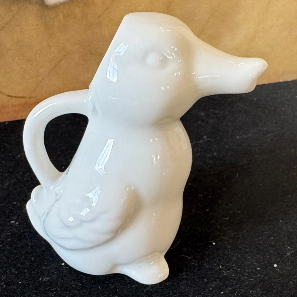Set of small White Ceramic Animal Figurines creamer Duck and Cow